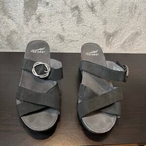 DANSKO Susie Platform Sandal Black Nubuck leather size 38 US 8